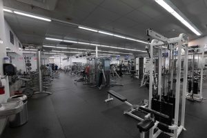 A large gym environment showcasing an array of workout machines and fitness equipment in an open space.